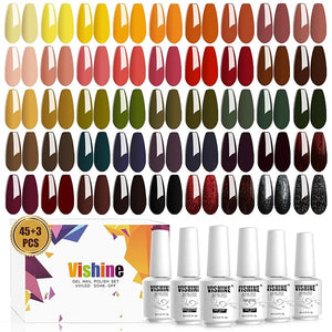 Vishine 48 Colors Gel Nail Polish Set, Autumn Winter Popular Nail Polish with Base Top Coat, Lasting UV LED Gel Polish Manicure Kit 8ml