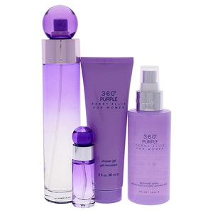 Perry Ellis 360 Purple Women 3.4oz EDP Spray 7.5ml EDP Mini Spray 4oz Body Mist 3oz Shower Gel 4 Pc Gift Set