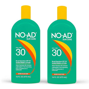 NO-AD SPF 30 Sunscreen Lotion | Broad Spectrum UVA/UVB Protection | Water Resistant | Octinoxate &amp Oxybenzone Free with moisturizing Vitamin E and Aloe 16oz | Pack of 2