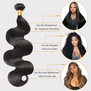 Body Wave Bundles Human Hair Extensions 28 Inch 100% Unprocessed Brazilian Human Hair Bundle Natural Black Hair Extensions