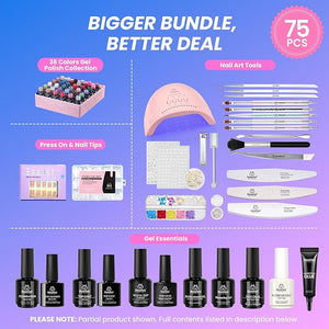 Beetles Gel Nail Polish Kit with U V Light - Gift Box Wild Gleam Collection 36 Colors Nail Polish Kit 75 Pcs for Women Girls Gel &amp; Top Base Coat with Brushes &amp; False Nails Tip Must Have Salon