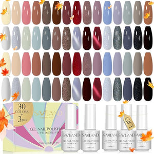 SAVILAND 33PCS Gel Nail Polish Set Classic Glitter White Soak-off U V Nail Polish with Base &amp Glossy Matte Top Gel French Manicure Nail Art Starter Set for Salon Home &amp Gifts