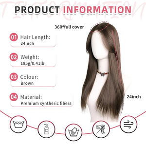 Toppers Hair Pieces for Women 24 Inch Long Straight Top Hair Pieces Hair Extensions Clip Ins Layered Wig Toppers for Thinning Hairs Synthetic Hairline Topper Clip on Hair Toppers Brown