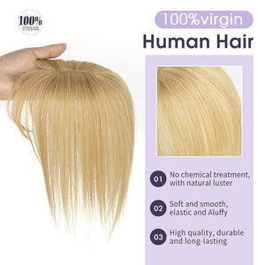 Real Human Hair Topper with Bangs Covers Thinning Crown Receding Hairline Clip-In Hair Topper for Thinning Hair 10Inch #27