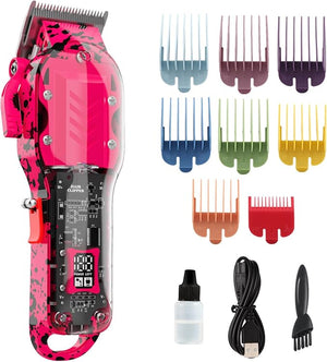 Professional Hair Clippers for Men Cordless Barber kit for Hair Cutting &amp Grooming Pink Hair Clippers Set for Barber Haircut with LED Display 8 Fade Taper Combs