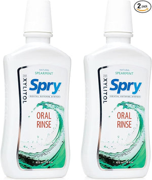 Spry Natural Xylitol Mouthwash Fluoride Free with Enamel Support Gentle Alcohol Oral Rinse Non-GMO Spearmint - 16 fl oz (Pack of 2)