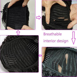 Datanala Brazilian Remy Water Wave Ponytail Extensions 24Inch Human Hair Drawstring Ponytail Extension Clip in Hair Extensions Nature Black Color for Black Women