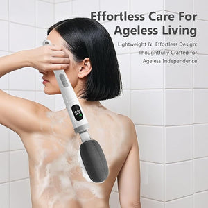 Electric Body Brush Back Scrubber for Shower - 3 in 1 Waterproof &amp Rechargeable with Long Handle 3 Heads &amp 2 Speeds for Foam Generating Cleansing Exfoliating Foot Callus Remover