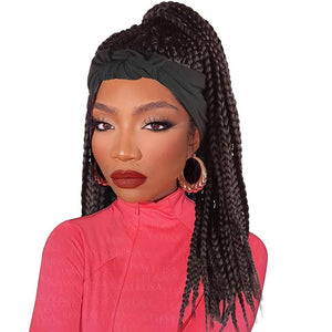 LEOSA Braid Headband Wig Brown Braided Wigs for Black Women Synthetic Box Braid with Headband Attached Cornrow Braided Hair Head Wrap Wig