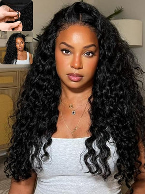 Nadula Bye Bye Knots Glueless Water Wave Drawstring Wig Human Hair Pre Everything 7X5 HD Lace Front Wigs Pre Cut/Plucked/Bleached Invisible Knots Ready to Wear Wet and Wavy Wig 150% Density 26inch