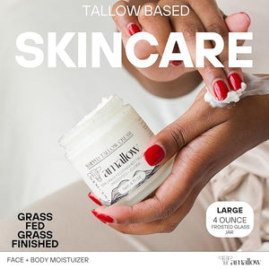 Amallow 100% Grass Fed Beef Tallow for Skin Care - Face + Body - Whipped Moisturizer for Sensitive Skin - Natural Lotion 4 FL. oz. (Unscented + Jojoba Oil)