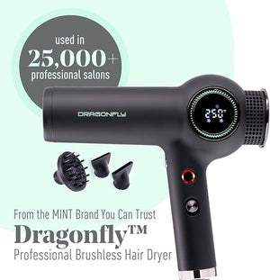 MINT Dragonfly Ionic Hair Dryer with Diffuser | Lightweight Professional Hair Dryer | Smart Negative Ion | High Speed Brushless Ionic Blow Dryer | Low EMF