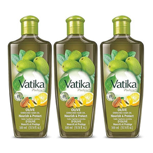 Vatika Naturals Olive Enriched Hair Oil - Nourish &amp Protect - Strong Healthy Hair - Lightweight Non-Greasy - Infused with Natural Olive Extracts - Moisturizing &amp Strengthening - Pack of 3 (3
