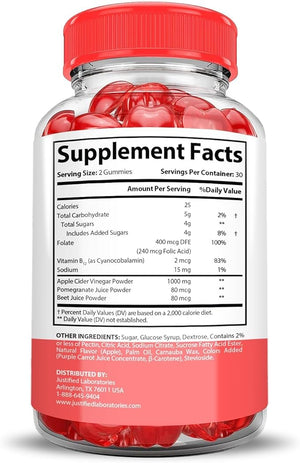Justified Laboratories (2 Pack Keto Bites Keto ACV Gummies 1000MG Keto Bites Keto Gummies Apple Cider Vinegar Formulated with Pomegranate Beet Juice Powder B12 Vegan Non GMO 120 Gummys