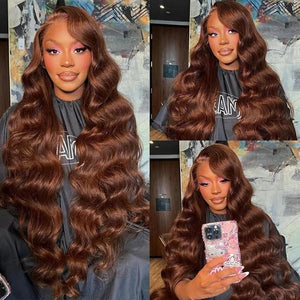 HC 18inch Chocolate Brown Lace Front Wig 13x6 HD Body Wave Human Hair Brown Human Hair Wig 200% Density Pre Plucked Glueless Brown Wig human hair for Women£¨18inch.£©