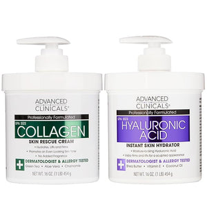 Advanced Clinicals Hyaluronic Acid Moisturizer + Fragrance Free Collagen Cream Face Moisturizer &amp Body Lotion 2pc Skincare Set For Women &amp Men Helps Reduce Appearance Of Crepey Skin &amp Dry