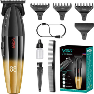 VGR 906 Fresh Fade Professional Hair Trimmer 9000rpm Zero Gapped Beard Trimmer for Men DLC T-Blade Cordless Hair Clipper for Barbers and USB Rechargeable Gold