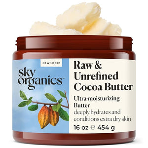 Sky Organics Cocoa Butter for Body 100% Raw &amp Unrefined Ultra-Moisturizing Butter to Deeply Hydrate &amp Condition Skin Promotes Smooth Skin Tone &amp Texture Suitable for Tight or Extra Dry