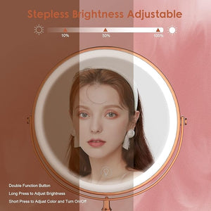 Lighted Makeup Mirror 3000 mAh Rechargeable Double Sided Magnifying Vanity Mirror with 3 Colors 1x/10x 360¡Æ Rotation  Brightness Adjustable Magnification Cosmetic Light up Mirror Women Gift