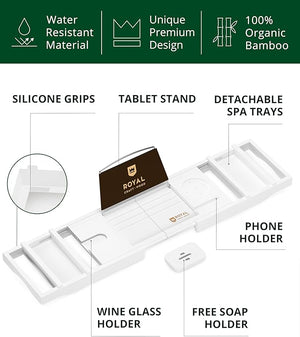 ROYAL CRAFT WOOD Premium Foldable Bathtub Tray - Wood Bath Tray for Tub Bamboo Shelf Expandable Bath Table Trays Bathtub &amp Bathroom Accessories for New Home &amp Mothers Day &amp Birthday Gif