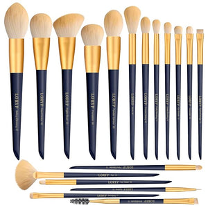 LORYP Makeup Brushes Set Labeled 18 Piece Face and Eye Brush Set Ultra soft hair Foundation Concealer Blush Contour Blending Eyeshadow Blue Brush kit