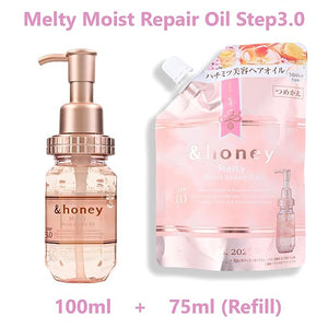 &amp-Honey Melty Moist Repair Hair Oil Step3.0 100ml + Refill 75ml - Hair Oil for Frizzy/Damaged Hair - Honey-Inspired Formula - Deep Conditioning &amp Intense Moisture for Curly/Dry Hair