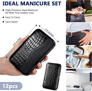 Geosar 12 Sets Christmas Stocking Stuffer Manicure Set Nail Clippers Set Pedicure Kit 12 in 1 Stainless Steel Professional Grooming Kits Nail Care Tools with Travel Case for Xmas Gifts(Classic Style)