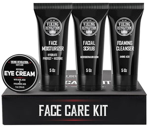 Viking Revolution Men's Facial Skin Care Kit - Includes Rejuvenating Face Moisturizer, Microdermabrasion Facial Scrub, Foaming Cleanser (5oz Each) and Eye Cream (1oz)