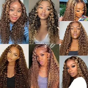 P427 Human Hair Bundles Ombre Highlight Bundle #4 Water Wave Human Hair 3 Bundles 16 18 20 inch Brown and Honey Blonde Color