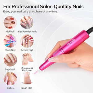 Lavinda Professional Nail Drill 35000 RPM Cordless Rechargeable Electric Nail File for Acrylic Gel Nails Efile Nail Drill Machine for Home and Salon Use (Viva Magenta)