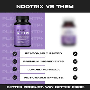 Nootrix Organic Plant 5 HTP+ Supplement | Supports Memory, Mental Focus, Cognitive Health &amp; Energy | Promotes Healthy Mood &amp; Brain Function | Vitamin B6 &amp; L Theanine | 240 Capsules