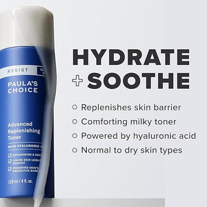 Paula's Choice Resist Advanced Replenishing Face Toner Anti-Aging Facial Toner with Hyaluronic Acid Vitamin C &amp E SoftensLightweight Hydration &amp Replenishes Dry Skin Fragrance-Free 4 fl