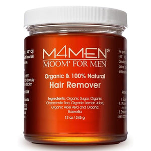 MOOM Organic Hair Removal Sugar Wax for Men with Aloe Vera &amp Chamomile ? Soft Wax for Sensitive Skin &amp Men Hair - Perfect for Back Chest Eyebrow &amp Body - 12 oz Jar (Strips &amp Sticks N