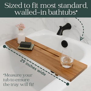 Premium Nature Shed Bathtub Tray for Standard Tubs | 29 Solid Acacia Luxury Bath Tray for Tub | Anti-Tip Non-Toxic Sustainable Adjustable Bathtub Caddy | Bathroom Accessories Holders for Tub Tray