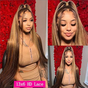 Lace Front Wigs Human Hair Pre Plucked HD Transparent Lace Frontal Wig Bralizian Virgin Human Hair Tiny Knots Natural Hairline with Baby Hair (4/27 Highlight 22 Inch)