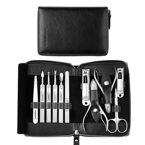 Manicure Kit FAMILIFE Professional Manicure Set Nail Kit 11 in 1 Stainless Steel Nail Clippers Set with Portable Black Leather Travel Case Luxury Gifts for Him