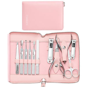 FAMILIFE Manicure Set Professional Manicure Kit Nail Kit - 11PCS Gifts for Her Nail Clippers for Women Stainless Steel Pedicure Sets Pink Leather Case