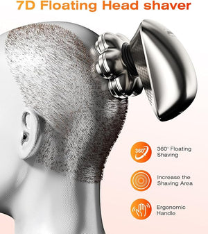 Head Shavers for Bald Men, 7D Electric Razor for Men, IPX7 Waterproof Dry/Wet Detachable Head Shaver, LED Display, Fast Charging, 5-in-1 Pro Grooming Kit, Travel-Friendly, Ideal Gift Choice
