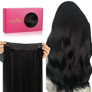 WENNALIFE Wire Hair Extensions (Increase 50% Lifespan) Real Human Hair 18 inch 95g Natural Black Remy Hair Invisible Transparent Wire Fish Line Straight Reusable Natural Extensiones De Cabello Humano