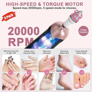 4 Pack Professional 9-in-1 Nail Drill Set: 100 Bits Cordless Design 5 Speeds for Manicure &amp PedicureBlack