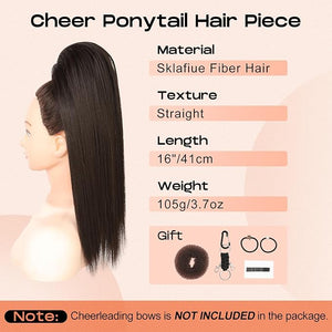 SEIKEA Cheer Ponytail Hair Piece 16 Straight Cheerleader Hairpiece Ponytail Extension for Cheerleader Competition Dance Deepest Brown