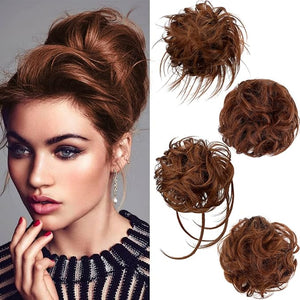Qunlinta 4 PCS Messy Hair Bun Hairpiece Tousled Updo for Women Hair Extension Claw Ponytail Scrunchies with Elastic Rubber Band Long Updo Messy Hairpiece Hair Accessories for Women