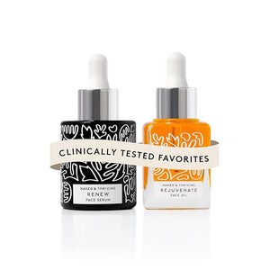 Naked &amp Thriving The Night Set | Renew Resurfacing Night Serum (30 mL) + Rejuvenate Restorative Face Oil (35 mL) with Hyaluronic Acid Argan &amp Sea Buckthorn Oils and Fruit AHAs (Set of 2)