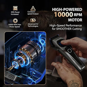 SUPRENT Professional Hair Clippers for Men - Cordless Barber Clippers &amp Zero-gapped Trimmer Set Haircutting Kit with 10000 RPM Motor Speed Blue Titanium-Coated Blades Charging Stands (Gray)