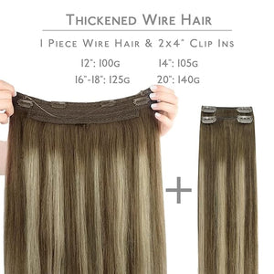 WENNALIFE Wire Hair Extensions(Increase 50% Lifespan) Real Human Hair 20 inch 140g Balayage Chocolate Brown to Honey Blonde Remy Hair Invisible Transparent Wire Fish Line Straight Reusable Natural