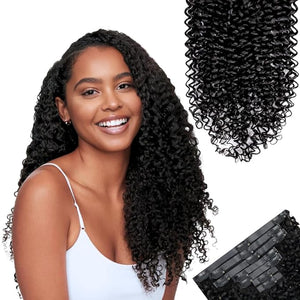 SIYUSI Curly Clip In Hair Extensions Seamless Pu Weft Premium Brazilian Remy Human Hair Clip Ins Invisible &amp Scalp-Friendly Natual Black 4.59oz 7Pcs (34 Inch)