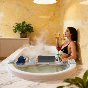 Yieach Luxury Clear Bathtub Shelf Across Tub,Expandable Plastic Bathtub Tray Over The Tub Bath Caddy,Free Standing Bath Table Board &amp; Accessories for Women Relaxing with Reading Book and Ipad Hold