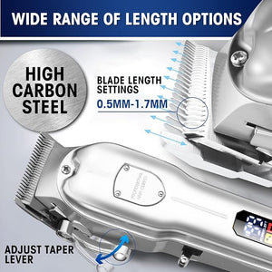 Karrte Professional Hair Clippers and Trimmer KitCordless Hair Cutting KitBarber Supplies for Men Beard Trimmer Mens Grooming Kit Accessories (Silver)