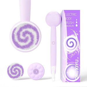 Electric Back Scrubber for Shower Body Brush, Waterproof Shower Body Scrubber for Cleansing, Massaging, Rechargeable Bath Brush for Kids &amp; Adults with 2 Heads &amp; 3 Speed Modes, Taro Purple XY0
