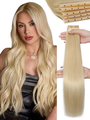 WIGNEE OVO Double Hand-Tied Butterfly Human Hair Extensions?20 Inch,100g,5PCS, Real Remy Human Hair, Glueless Micro Bead Install,Platinum Blonde Hair Extensions (60A) Seamless Soft Silky Reusable